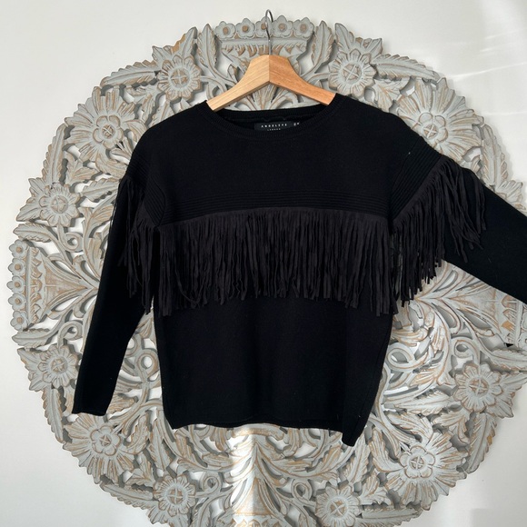 Angel Eye Black Western Country Fringe Sweater – Size Small - Picture 2 of 6